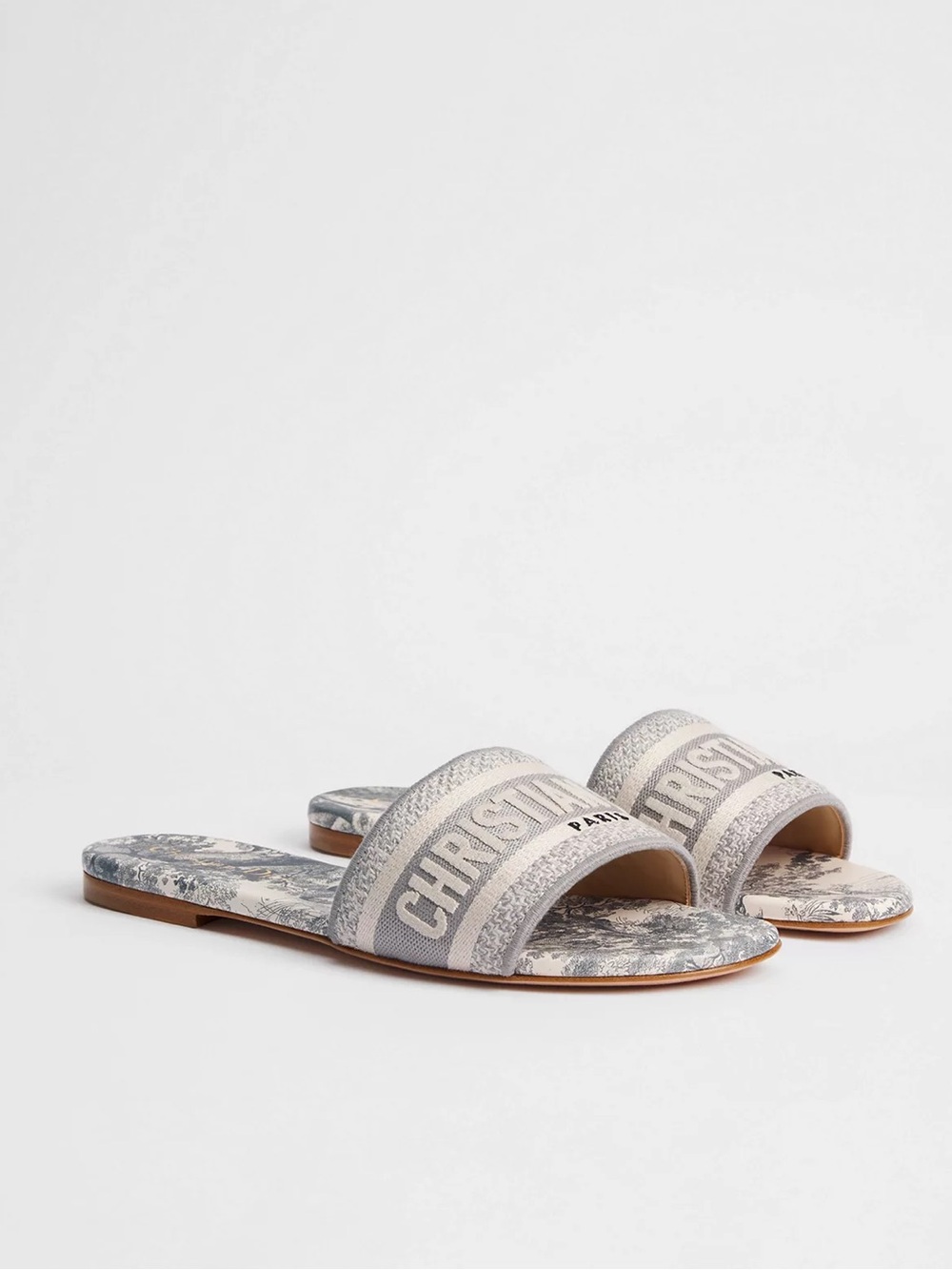 Dior Beige Gray Toile Logo Slide Sandals